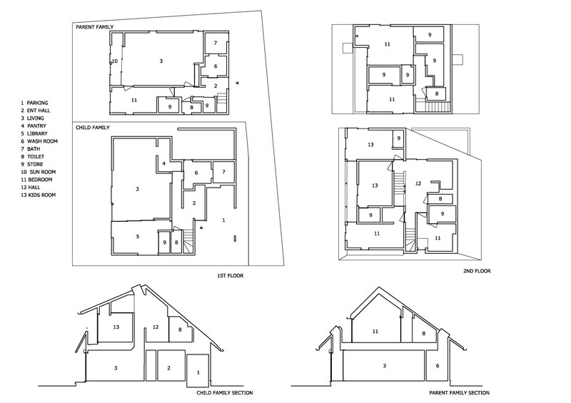 Two Large Roofs Leaning Together
