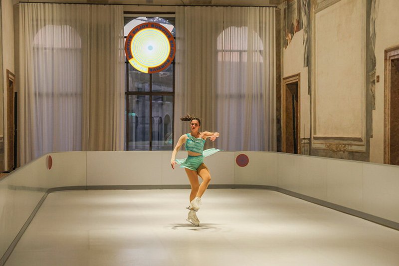 sustainable ice skating rink occupies palazzo diedo's frescoed banquet hall in venice